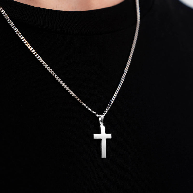 CROSS NECKLACE MATTED 925 SILVER RHODIUM PLATED