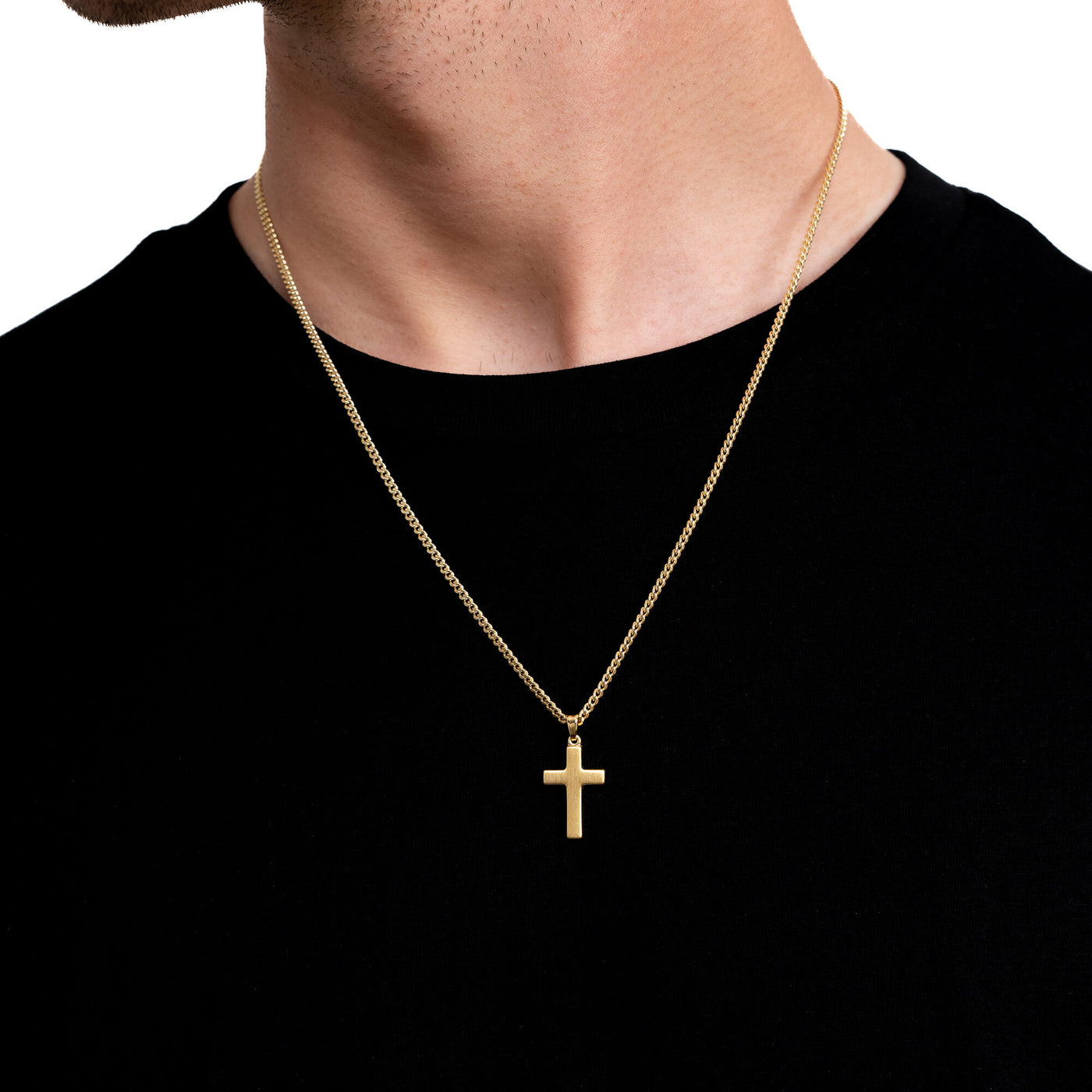 CROSS NECKLACE MATTED 925 SILVER 18 CARAT GOLD PLATED