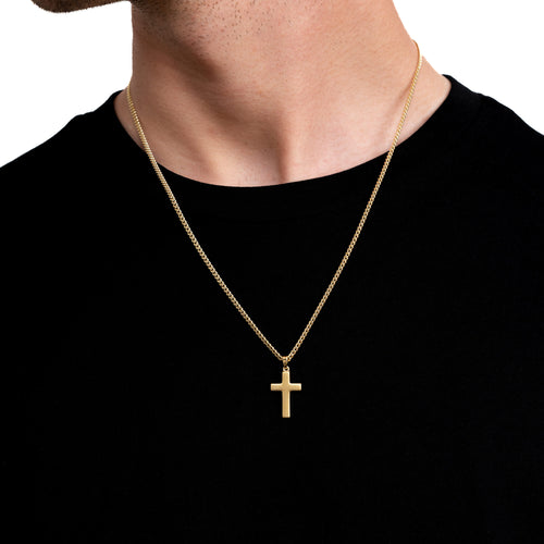 CROSS NECKLACE FROSTED 925 SILVER 18 KARAT GOLD PLATED