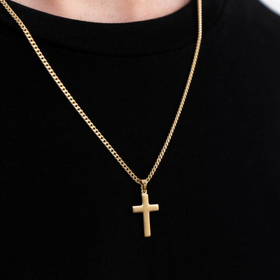 CROSS NECKLACE MATTED 925 SILVER 18 CARAT GOLD PLATED