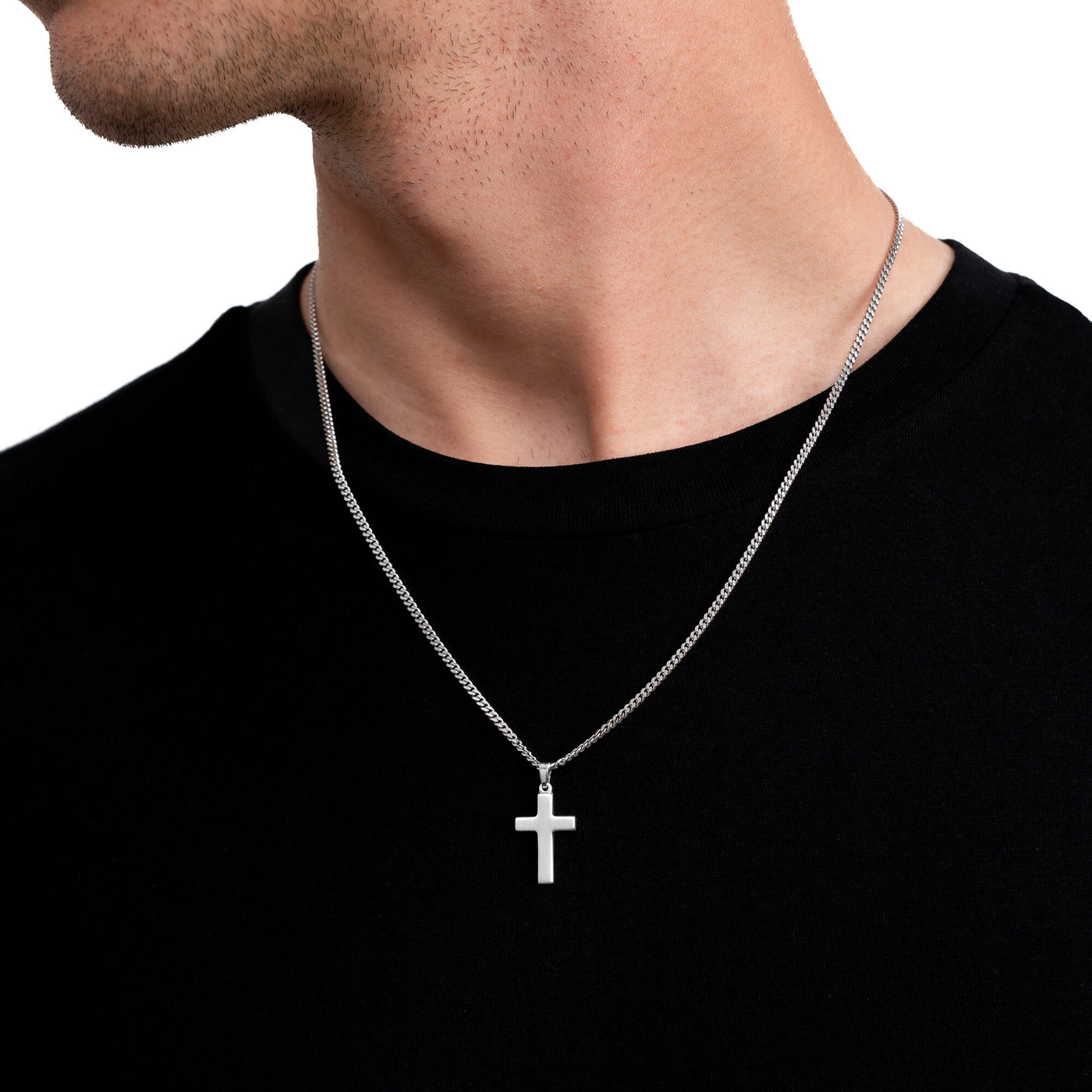 CROSS NECKLACE MATTED 925 SILVER RHODIUM PLATED