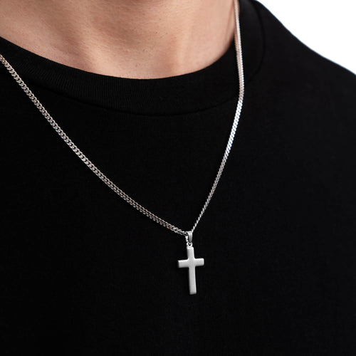 CROSS NECKLACE FROSTED 925 SILVER RHODIUM PLATED