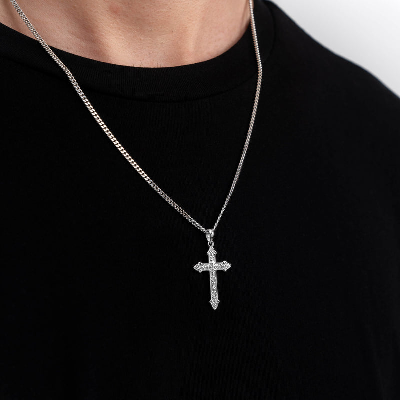 CROSS NECKLACE ORNAMENTS 925 SILVER RHODIUM PLATED