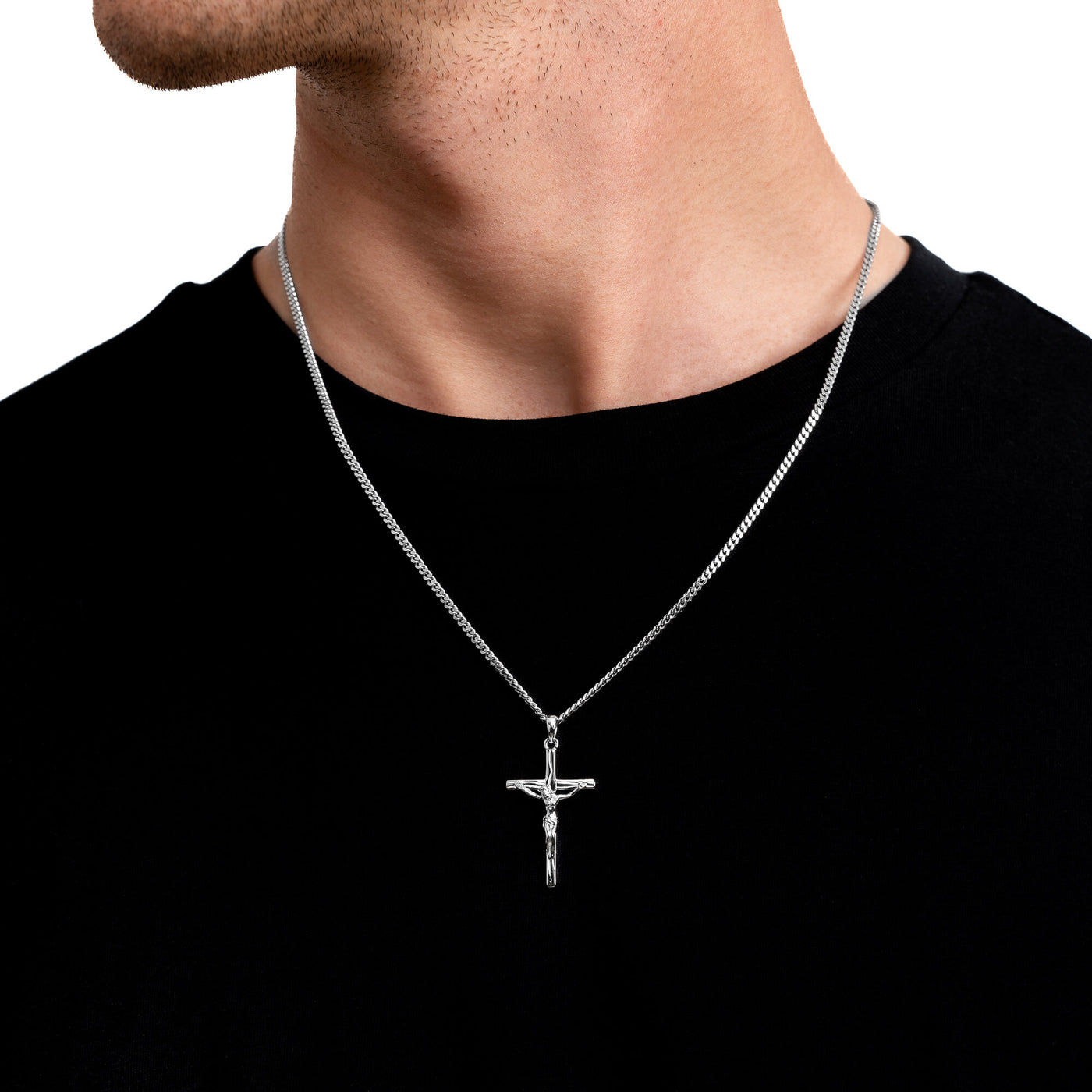 CROSS BODY NECKLACE 925 SILVER RHODIUM PLATED