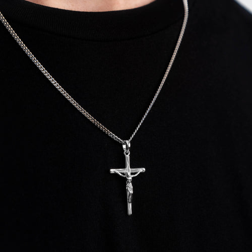 CROSS BODY NECKLACE 925 SILVER RHODIUM PLATED