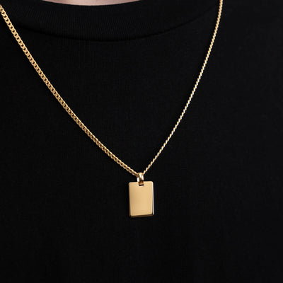 ENGRAVING PLATE RECTANGLE NECKLACE 925 SILVER 18 CARAT GOLD PLATED