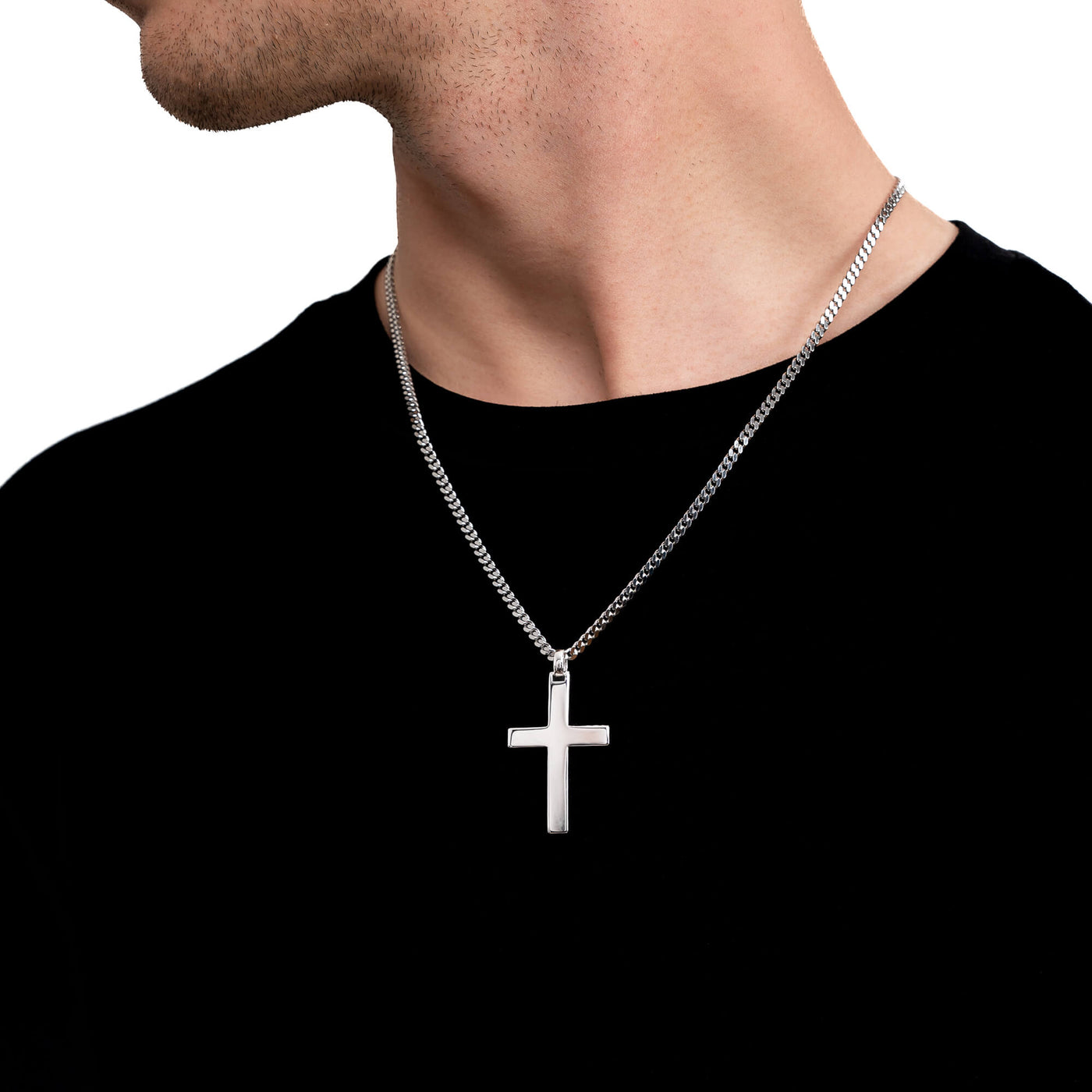 CROSS NECKLACE POLISHED 925 SILVER RHODIUM PLATED