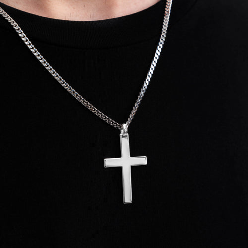 CROSS NECKLACE POLISHED 925 SILVER RHODIUM PLATED