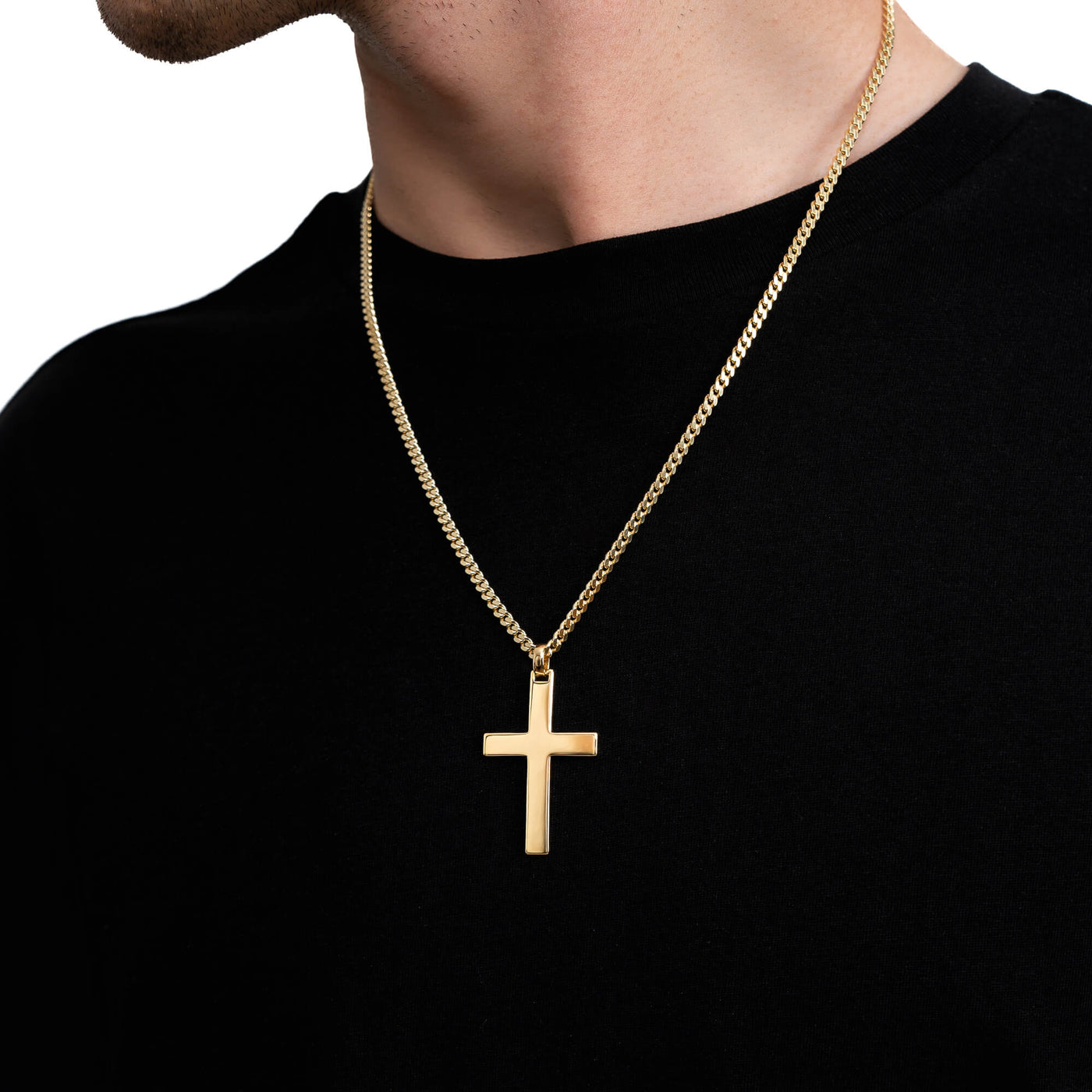 CROSS NECKLACE POLISHED 925 SILVER 18 CARAT GOLD PLATED