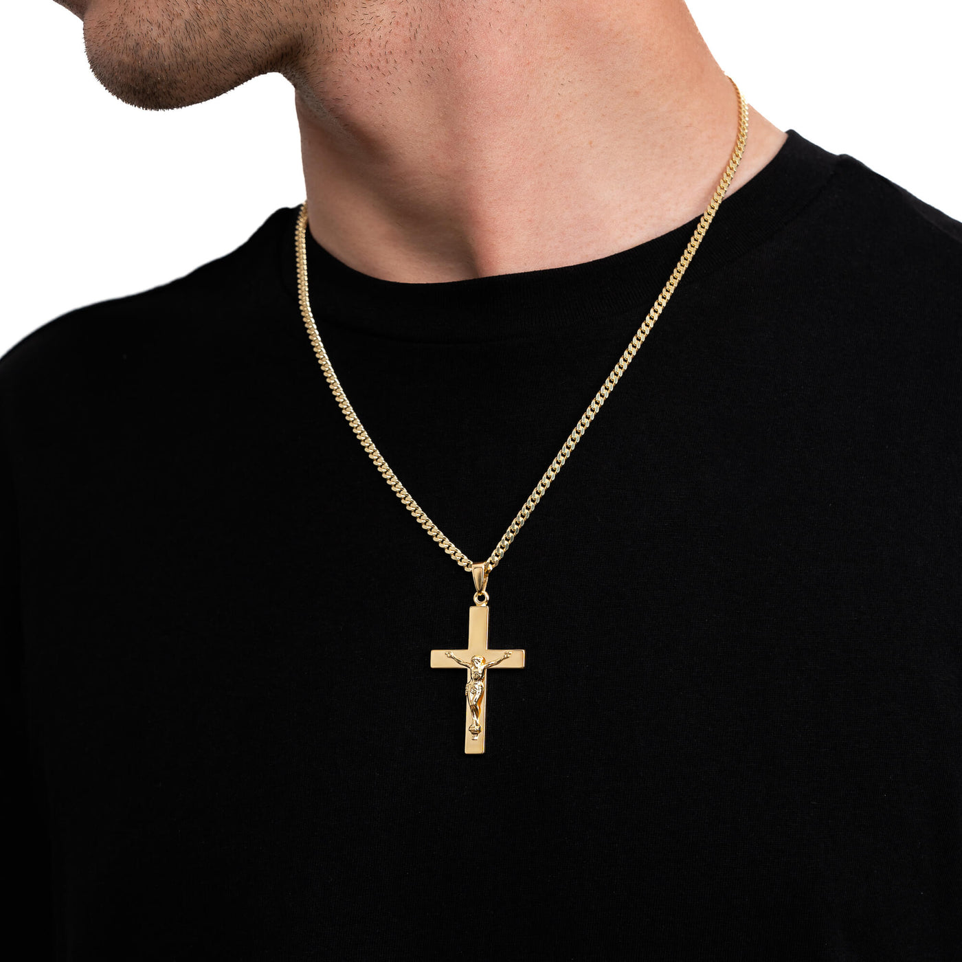 CROSS CRUCIFIX NECKLACE 925 SILVER 18 CARAT GOLD PLATED