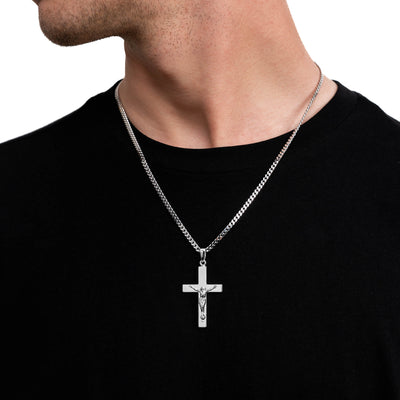 CROSS CRUCIFIX NECKLACE 925 SILVER RHODIUM PLATED