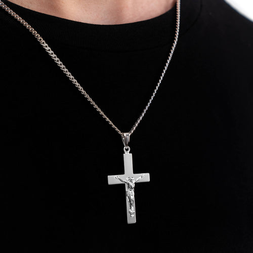 CROSS CRUCIFIX NECKLACE 925 SILVER RHODIUM PLATED