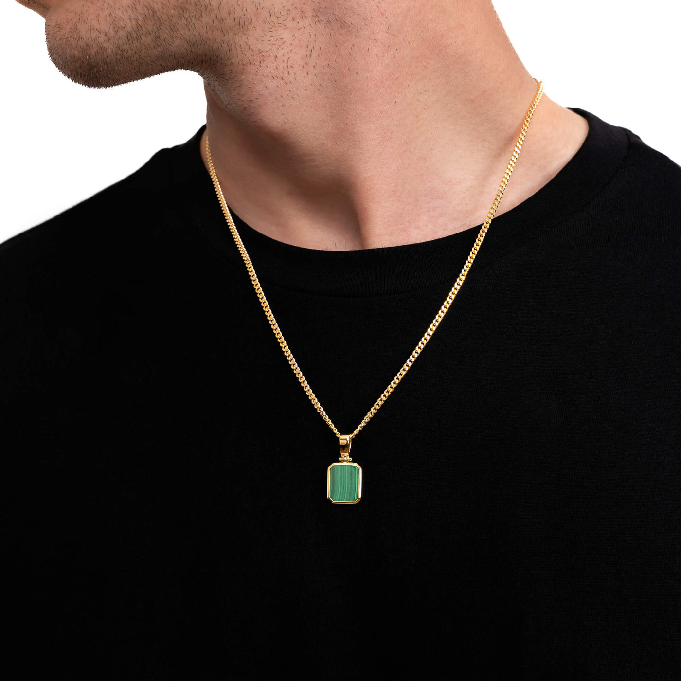 MALACHITE OCTAGON NECKLACE 925 SILVER 18 CARAT GOLD PLATED