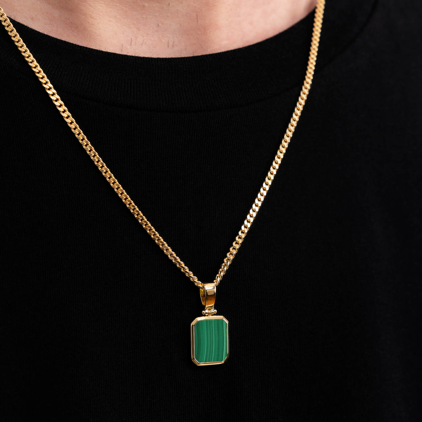 MALACHITE OCTAGON NECKLACE 925 SILVER 18 CARAT GOLD PLATED