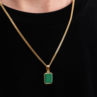 MALACHITE OCTAGON NECKLACE 925 SILVER 18 CARAT GOLD PLATED