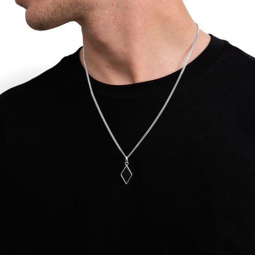 ONYX DIAMOND NECKLACE 925 SILVER RHODIUM PLATED