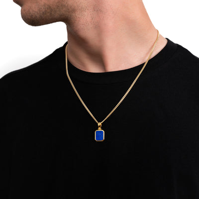 LAPIS OCTAGON NECKLACE 925 SILVER 18 CARAT GOLD PLATED