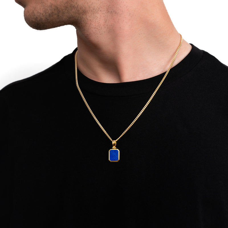 LAPIS OCTAGON NECKLACE 925 SILVER 18 CARAT GOLD PLATED