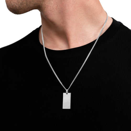 ENGRAVING PLATE RECTANGLE NECKLACE 925 SILVER RHODIUM PLATED