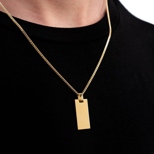 ENGRAVING PLATE RECTANGLE NECKLACE 925 SILVER 18 KARAT GOLD PLATED