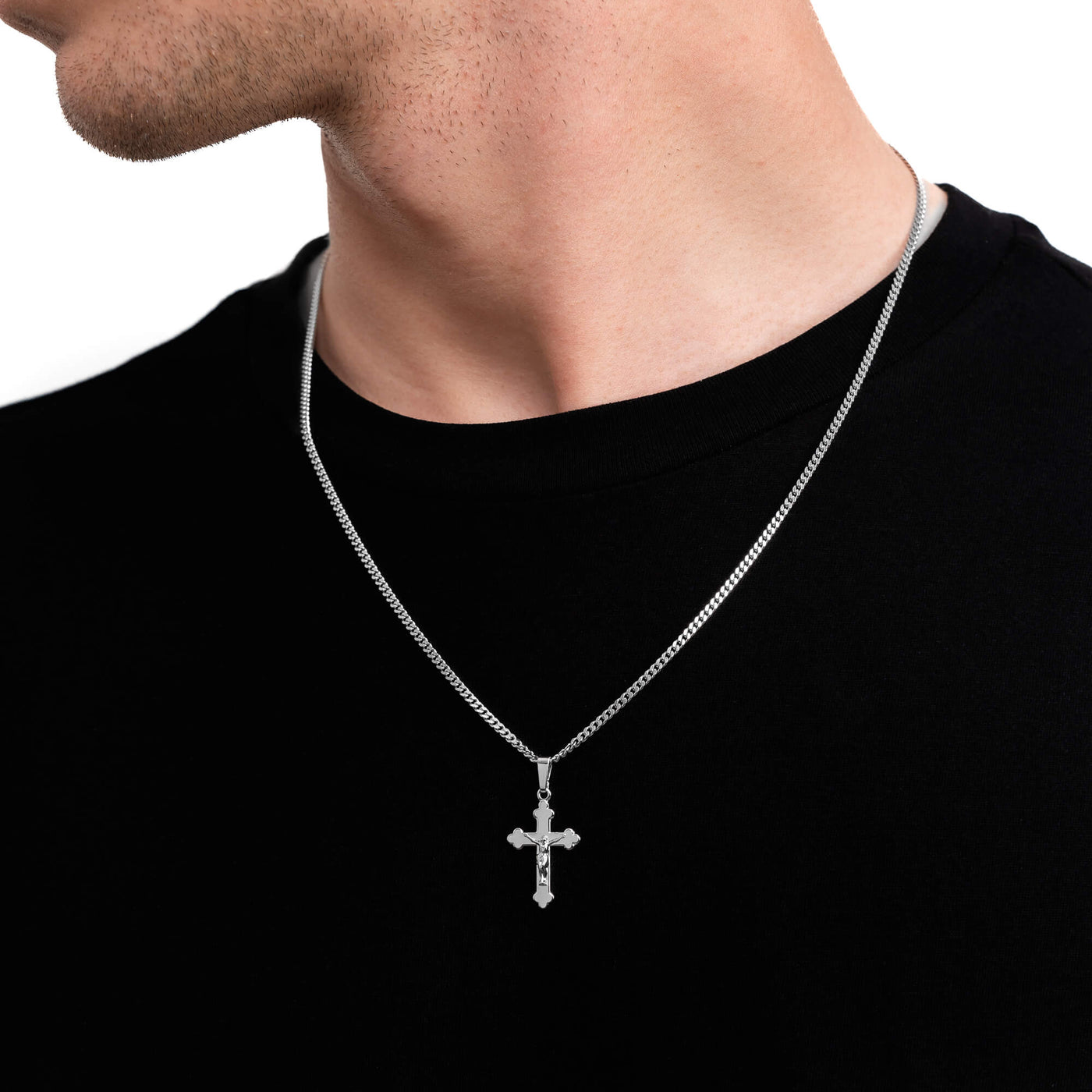 CROSS BODY NECKLACE 925 SILVER RHODIUM PLATED