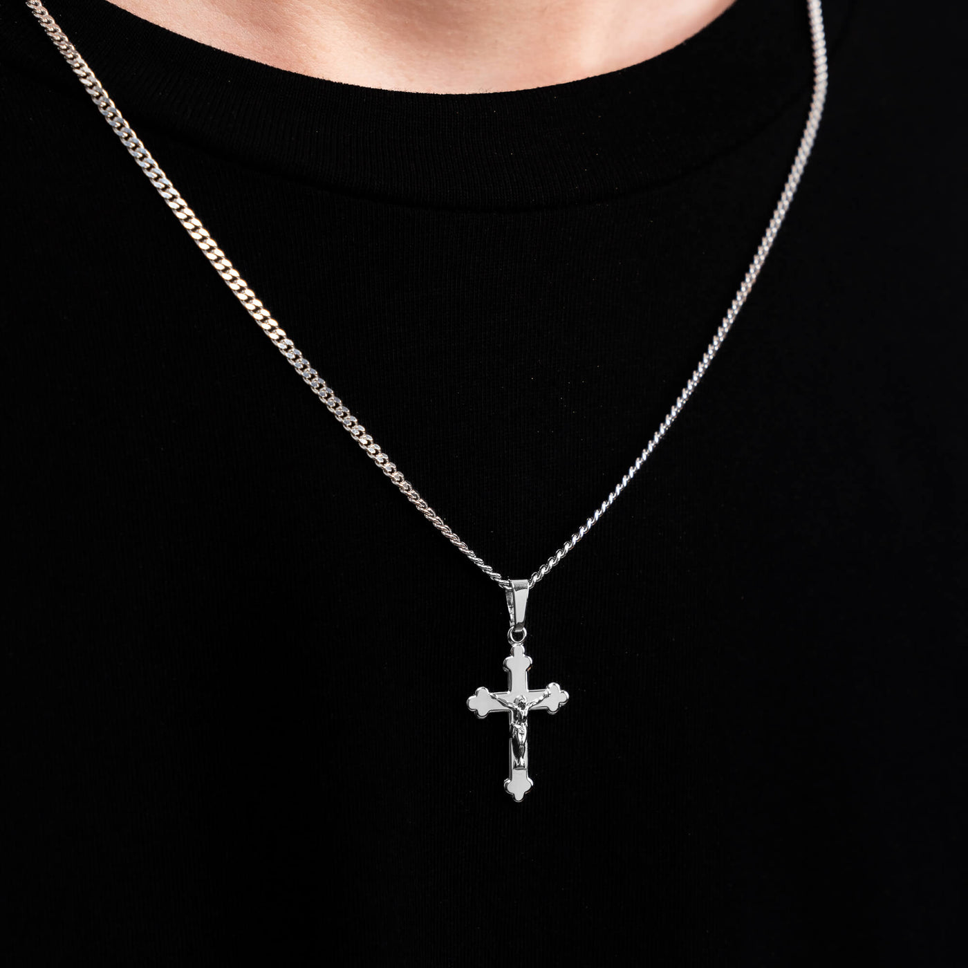 CROSS BODY NECKLACE 925 SILVER RHODIUM PLATED