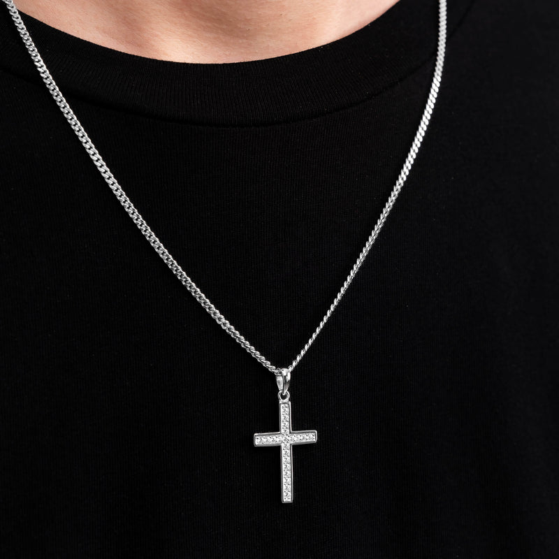 CROSS NECKLACE ICED OUT 925 SILVER RHODIUM PLATED