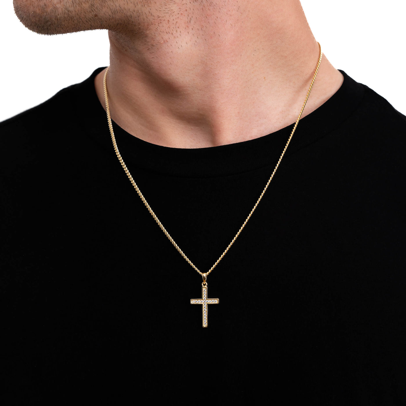 CROSS NECKLACE ICED OUT 925 SILVER 18 CARAT GOLD PLATED