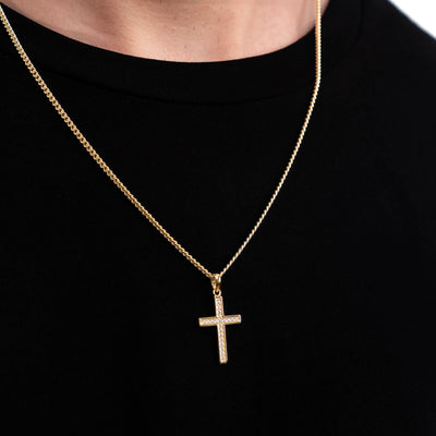 CROSS NECKLACE ICED OUT 925 SILVER 18 CARAT GOLD PLATED