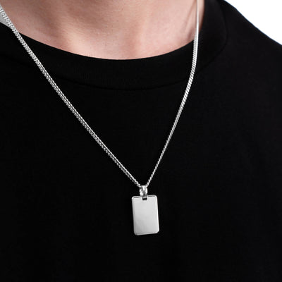 engraving plate rectangular necklace large 925 silver rhodium-plated