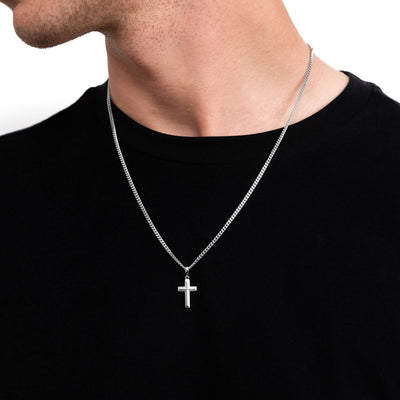 CROSS NECKLACE DIAMOND CUT 925 SILVER RHODIUM PLATED