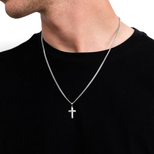 CROSS NECKLACE DIAMOND 925 SILVER RHODIUM PLATED