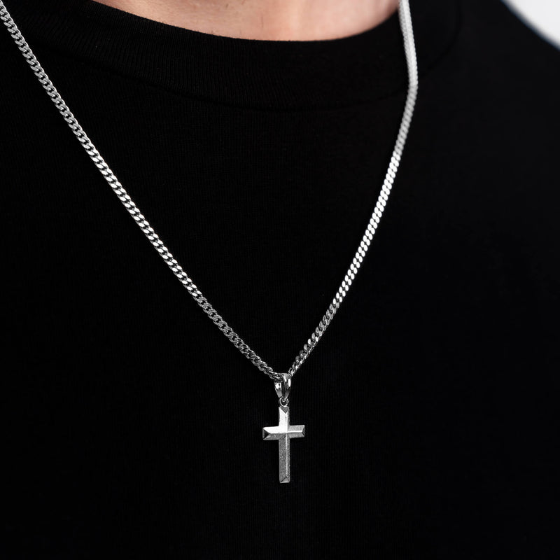 CROSS NECKLACE DIAMOND CUT 925 SILVER RHODIUM PLATED