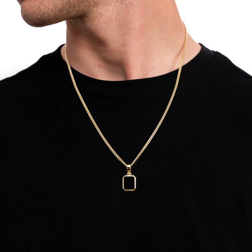 ONYX OCTAGON NECKLACE 925 SILVER 18 CARAT GOLD PLATED