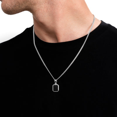 ONYX OCTAGON NECKLACE 925 SILVER RHODIUM-PLATED