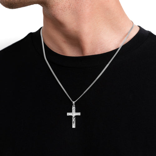 CROSS CRUCIFIX NECKLACE 925 SILVER RHODIUM PLATED