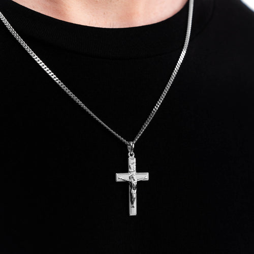 CROSS CRUCIFIX NECKLACE 925 SILVER RHODIUM PLATED