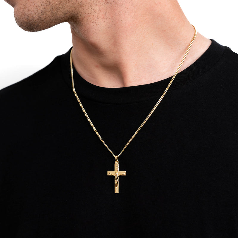 CROSS CRUCIFIX NECKLACE 925 SILVER 18 CARAT GOLD PLATED