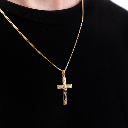 CROSS CRUCIFIX NECKLACE 925 SILVER 18 CARAT GOLD PLATED