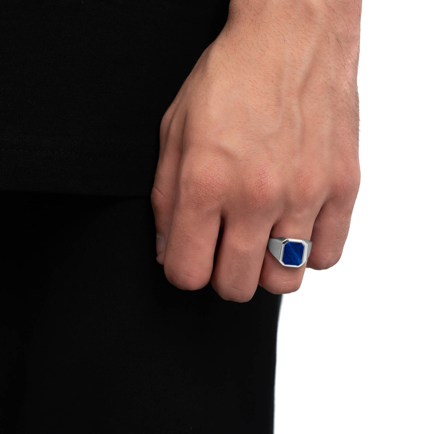 SIGNET RING LAPIS OCTAGON 925 SILVER RHODIUM PLATED