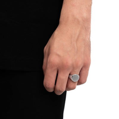 SIGNET RING BRUSHED OVAL 925 SILVER RHODIUM-PLATED