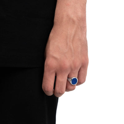 SIGNET RING LAPIS OVAL 925 SILVER RHODIUM PLATED