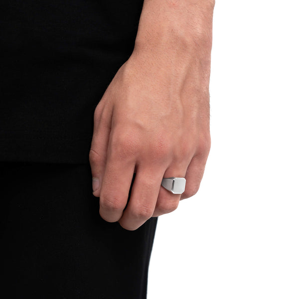 SIGNET RING BRUSHED OCTAGON 925 SILVER RHODIUM PLATED - IDENTIM®