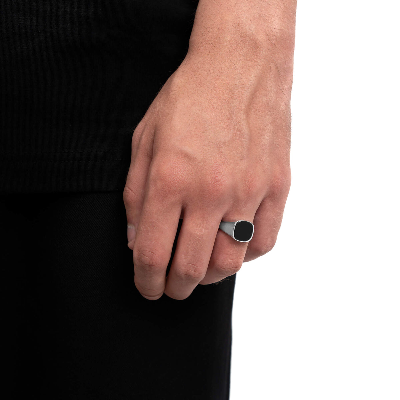 SIGNET RING ONYX SQUARE 925 SILVER RHODIUM-PLATED