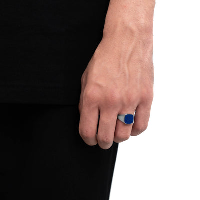 SIGNET RING LAPIS SQUARE 925 SILVER RHODIUM PLATED