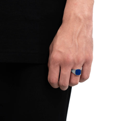 SEAL RING LAPIS SQUARE 585, 750 WHITE GOLD, 950 PLATINUM