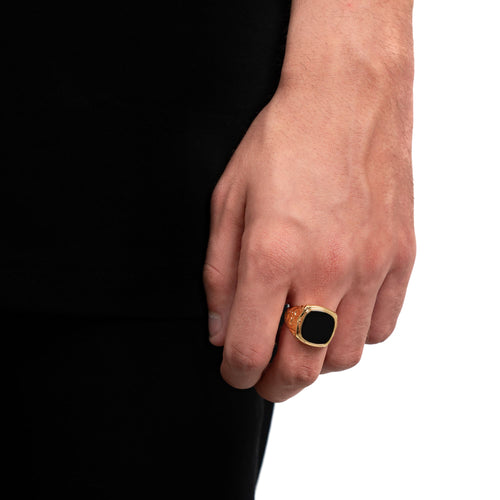 ART NOUVEAU SIGNET RING ONYX 585, 750 GOLD