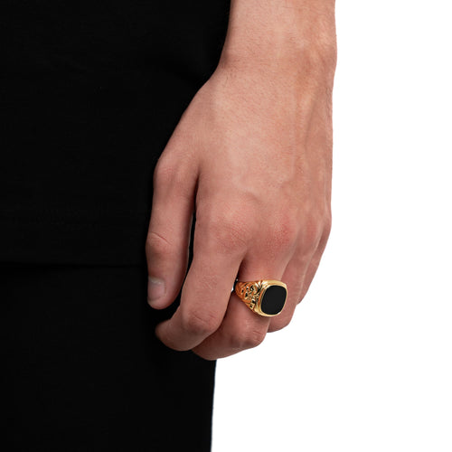 ART NOUVEAU SIGNET RING ONYX 585, 750 GOLD