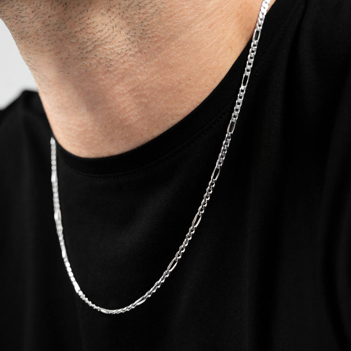 IDENTIM Men s Silver Chain Necklace Figaro Chain Men s Chain 3.40mm 925 Silver Rhodium Plated
