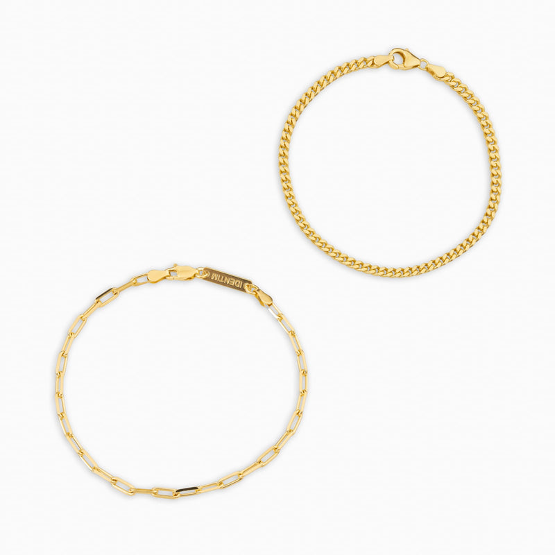 BRACELET SET PANZER PAPERCLIP 925 SILVER 18 CARAT GOLD PLATED